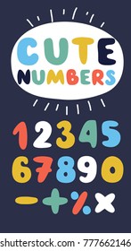 Vector cartoon funny Numbers in different colors on dark background.
