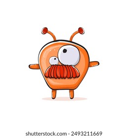 Vector de dibujos animados divertido monstruo naranja aislado sobre fondo transparente. Sonriente Plantilla de diseño de pegatina de impresión de caracteres kawaii naranja tonto. Lindo fantasma, troll, duende, duende, diablo