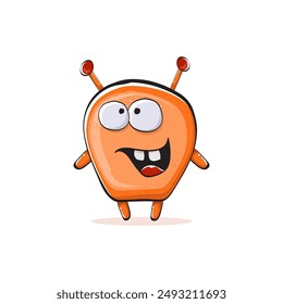 Vector cartoon funny orange monster isolated on transparent background. Smiling silly orange kawaii character print sticker design template. Cute Ghost, troll, gremlin, goblin, devil