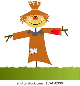 Vector Cartoon Funny Orange Scarecrow Isolated