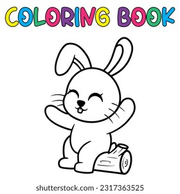 Vector cartoon of funny rabbit, coloring book, or page