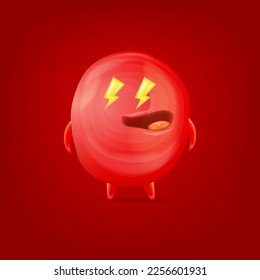 Vector cartoon funny red christmas monster isolated on red background. Smiling silly red monster print sticker design template. Cute Ghost, troll, gremlin, goblin, devil and halloween monster