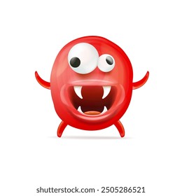 Vector cartoon funny red christmas monster isolated on white background. Smiling silly red monster print sticker design template. halloween character