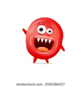 Vector cartoon funny red christmas monster isolated on white background. Smiling silly red monster print sticker design template. halloween character