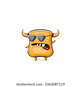 Vector cartoon funny summer orange monster with sunglasses isolated on transparent background. Smiling silly orange monster print sticker design template. Gremlin, goblin, devil and monster