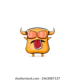 Vector cartoon funny summer orange monster with sunglasses isolated on transparent background. Smiling silly orange monster print sticker design template. Gremlin, goblin, devil and monster