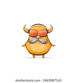 Vector cartoon funny summer orange monster with sunglasses isolated on transparent background. Smiling silly orange monster print sticker design template. Gremlin, goblin, devil and monster