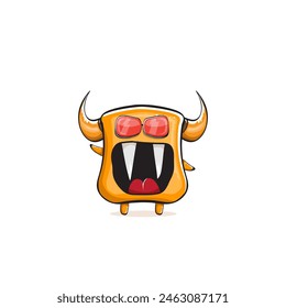 Vector cartoon funny summer orange monster with sunglasses isolated on transparent background. Smiling silly orange monster print sticker design template. Gremlin, goblin, devil and monster