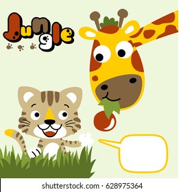 vector cartoon of funny tiger with giraffe