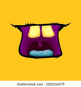 Caricatura vectorial divertido monstruo zombie boca abierta con dientes podridos aislados en el fondo naranja. Tarjeta de saludo de Vector Halloween con boca monstrual de color naranja. Vampiros de caricatura y colmillos de bruja 