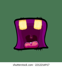 Vector cartoon funny zombie monster open mouth with rotten teeth isolated on green background. Vector Halloween greeting card with funne green monster mouth. Cartoon vampire and witch fangs
