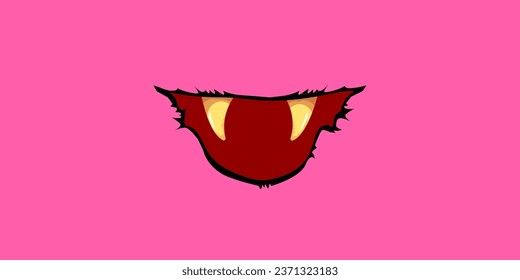 Vector cartoon funny zombie monster laughing mouth with rotten teeth isolated on pink background. Vector happy Halloween kids t-shirt design template with funky monster mouth
