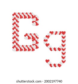 Vector cartoon of "G" alphabet letter in the shape of love. Cartoon doodle kawaii style. Cute alphabet for banners, invitations, greeting valentine's day