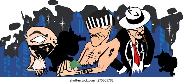 vector cartoon gangsters in the city