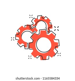 Vector cartoon gear icon in comic style. Cog wheel concept illustration pictogram. Gearwheel cogwheel business splash effect concept.