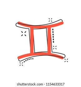 Vector cartoon gemini zodiac icon in comic style. Astrology sign illustration pictogram. Gemini horoscope business splash effect concept.