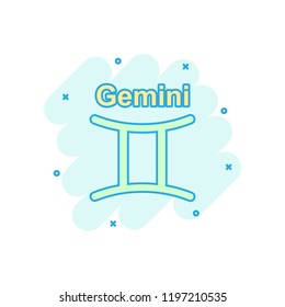 Vector cartoon gemini zodiac icon in comic style. Astrology sign illustration pictogram. Gemini horoscope business splash effect concept.