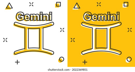 Vector cartoon gemini zodiac icon in comic style. Astrology sign illustration pictogram. Gemini horoscope business splash effect concept.