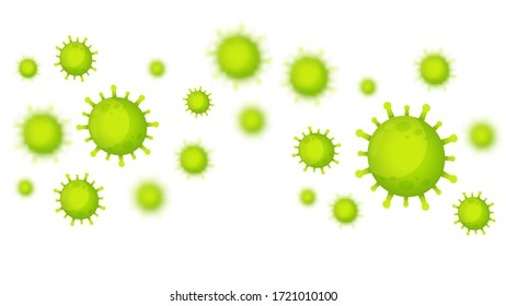 Vector cartoon germs. Green Corona Virus Floating on a white background