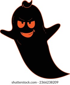 vector cartoon ghost halloween character in black color 