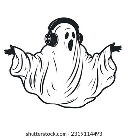 Fantasma de dibujos animados vectores en auriculares aislados en fondo blanco