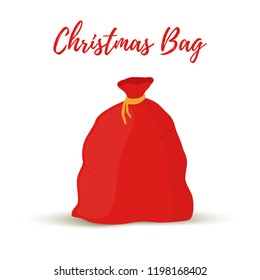 Vector cartoon gift sack, bag of Santa Claus. Christmas symbol in red fabric, full of toys. The traditional element of winter holiday.
