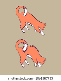 Vector cartoon ginger cat, scared and calm
