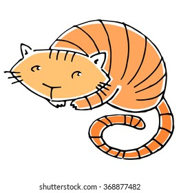 Vector cartoon ginger striped cat isolated on white background.