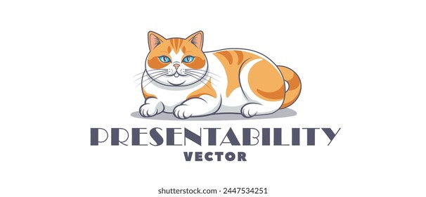 Vektorgrafik Cartoon Ingwer Weiß liegend Wichtig Presentable Plump respektierte Großkatze. Respektable Hausseelen. Ein anständiges Haustier. Darstellbarkeit. Logo oder Etikett. Weißer isolierter Hintergrund.