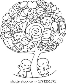 vector cartoon Gingerbread man and candy tree