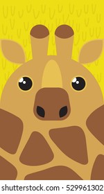 Vector cartoon giraffe on the knitted background. Cute giraffe character.
Kids poster with an animal.