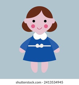 vector cartoon girl in blue dress isolated on blue background