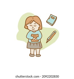 vector cartoon girl carrying a book