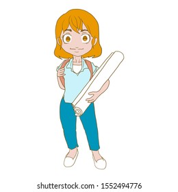 vector cartoon of a girl designer