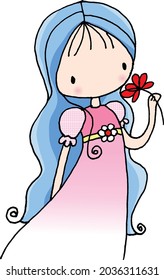 vector cartoon girl with flowers