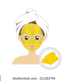 Vector of Cartoon girl with gold facial mask and Gold bar