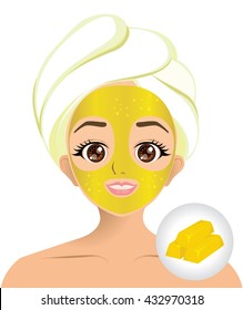 Vector of Cartoon girl with gold facial mask and Gold bar