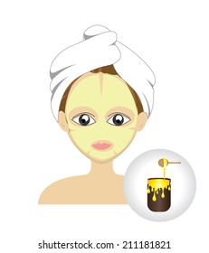 Vector of Cartoon girl with honey facial mask and Jar of Honey