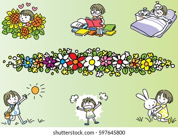 vector cartoon girl set