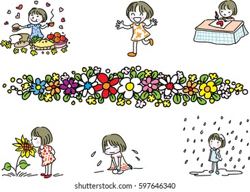 vector cartoon girl set