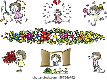 vector cartoon girl set