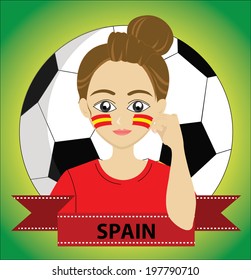 Vector of Cartoon Girl Spain national soccer team fan