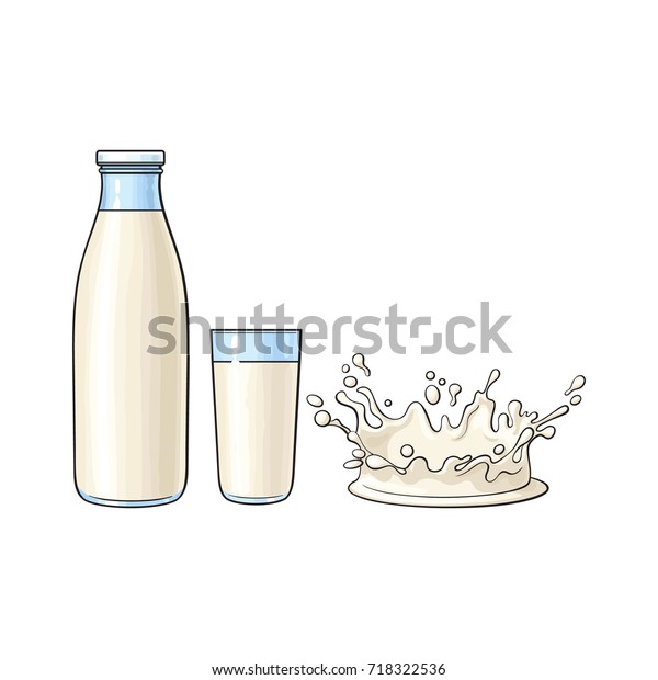 Vector Cartoon Glass Bottle Cup Milk Stock Vector Royalty Free