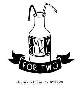 vector cartoon glass bottle of milk with two strows for two people
