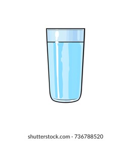 Vector cartoon glass cup of fresh cold water. Isolated illustration on a white background. Soft drink, refreshing beverage image.