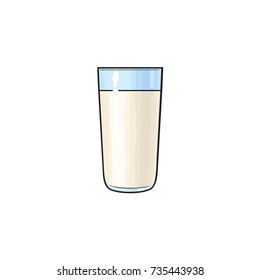 Vector cartoon glass cup of milk. Isolated illustration on a white background. Soft drink, refreshing beverage image.