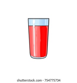 Vector cartoon glass cup of red fresh fruit juice. Isolated illustration on a white background. Soft drink, refreshing beverage image.