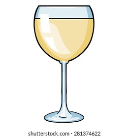 Vector Cartoon Glass of White Wine