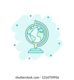 Vector cartoon globe world map icon in comic style. Round earth illustration pictogram. Planet business splash effect concept.