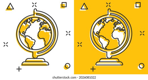 Vector cartoon globe world map icon in comic style. Round earth illustration pictogram. Planet business splash effect concept.